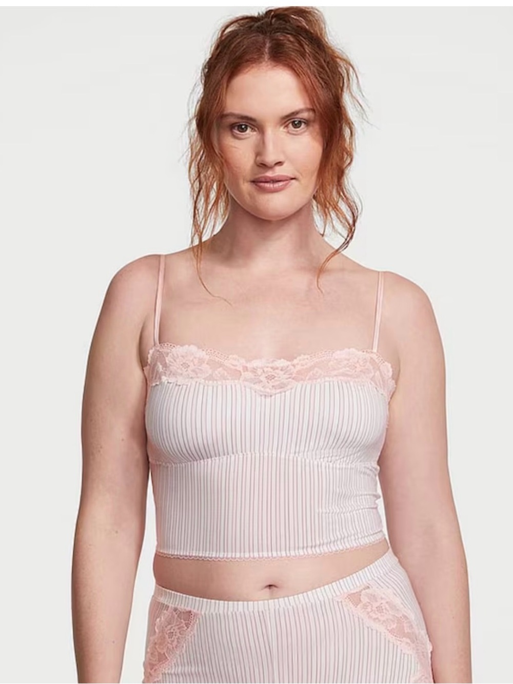 Victoria's Secret Ribbed Lace-Trim Camisole — Light Pink